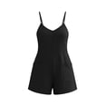 thumbnail image 4 of Rompers for Women Waffle Summer Casual Sleeveless Short Overalls Spaghetti Strap Shorts Jumpsuit with Pockets Black, 4 of 9