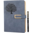 thumbnail image 1 of Diario rellenable Fanery árbol vida para hombres y mujerescuaderno tapa dura imitación cuero, A5, rayas universitarias, 200 páginas forradas, abre plano, plumín y hebilla magnética (Árbol vida-Azul), 1 of 3