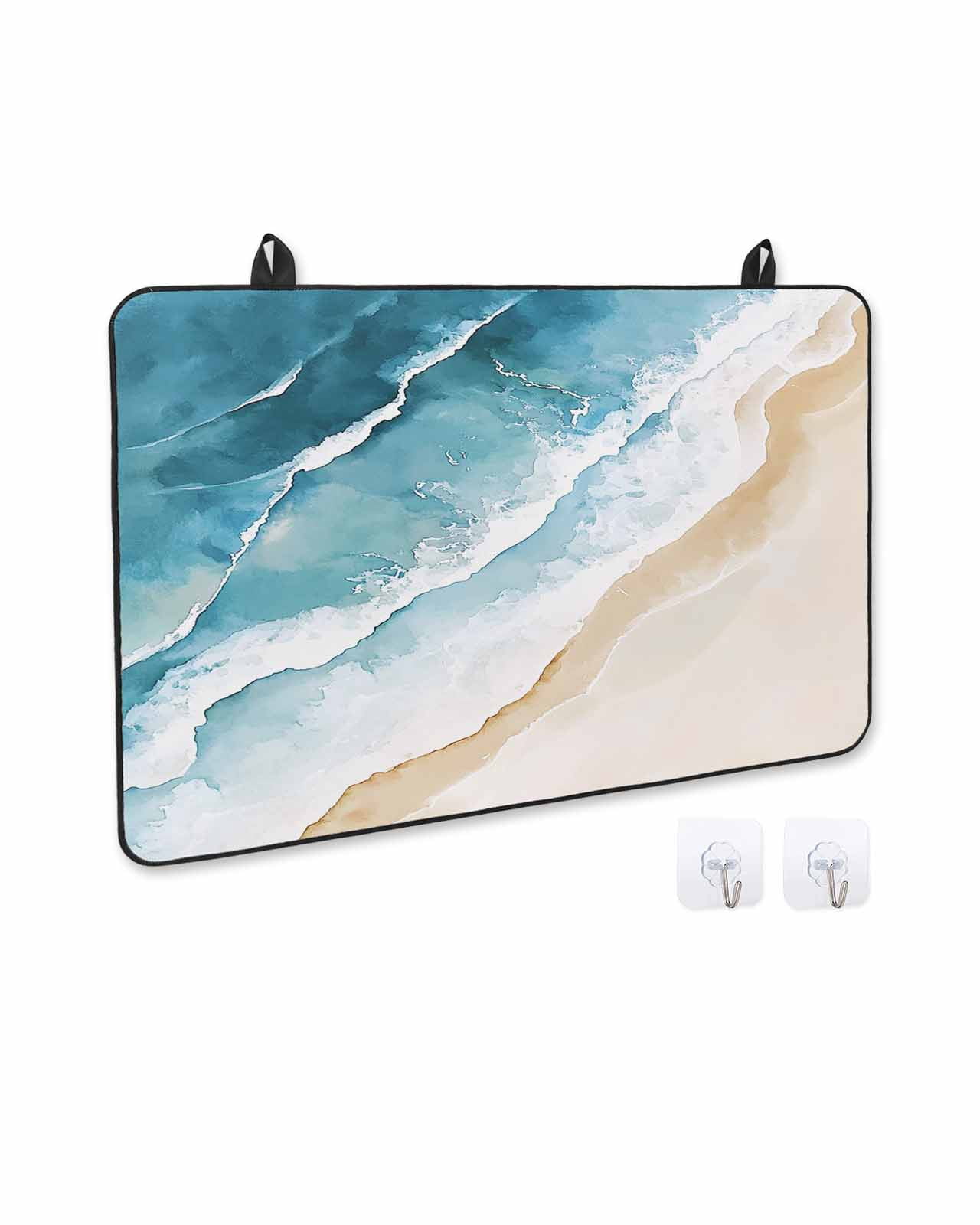 nqOlkjepod Large Induction Cooktop Protector Mat 24"x21", Blue Teal Beach Coastal Stove Top Covers for Electric Stove, Summer Nautical Seaside Ocean Stove Burner Cover Mats, Glass Top Stove Cover