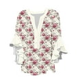 thumbnail image 2 of Viluyesy Women's 3/4 Sleeves T-Shirt V-Neck Shirt Tops New Relaxed Button Loose Blouse Multicolor Size L, 2 of 5