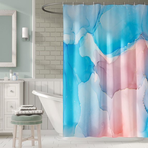 Colourful Marble Shower Curtain, Watercolor Abstract Shower Curtain with 12 Hooks, Waterproof Fabric Shower Curtain for Bathroom Set Decor, Luxury Gold Line Marble Print, 72 x 72 Inch, Blue