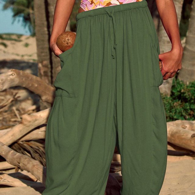 Women Loose Sports Wide Leg Trousers Waist Pocket Stylish Harlan Home Pants