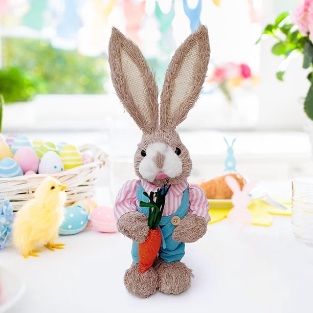 Fiudx Figura de Conejo de Pascua Tejida En Paja, Conejo Decorativo Artesanal, Diseño Intrincado de Pascua, Decoración Versátil para Mesas o Estantes, Idea de Regalo Navideño, Decoración Festiva para