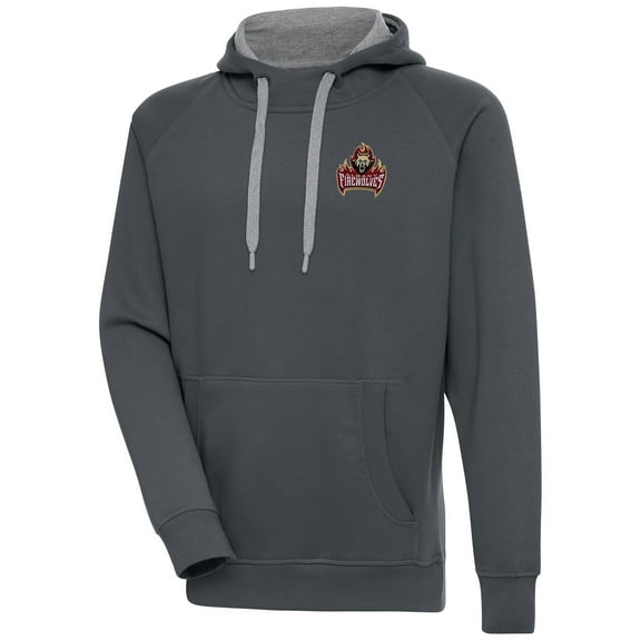 Men's Antigua Charcoal Albany FireWolves Victory Pullover Hoodie