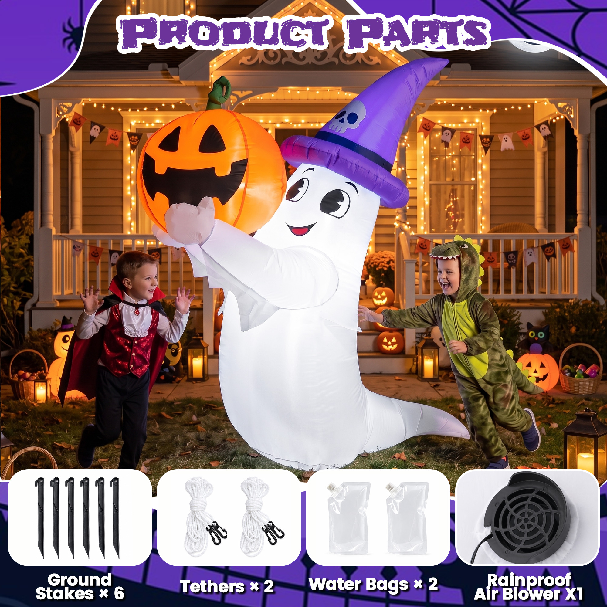GVDV 5.5ft Halloween Ghost and Pumpkin Inflatable with LEDs photo 4
