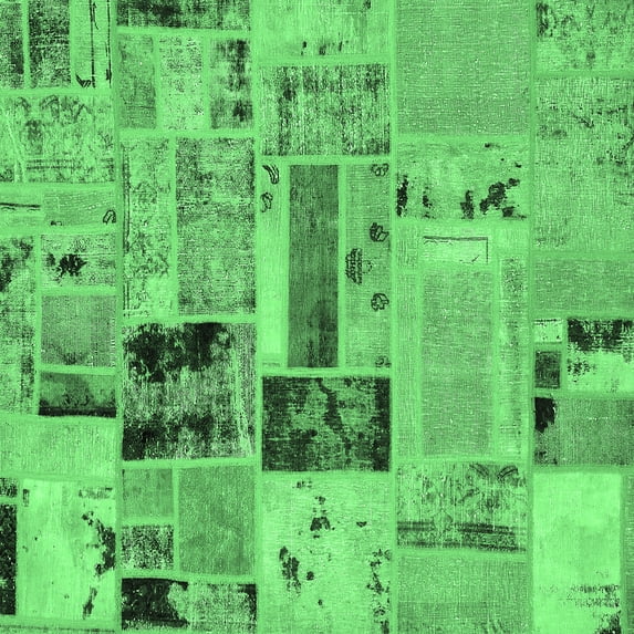 Ahgly Company Indoor Square Patchwork Emerald Green Transitional Area Rugs, 5' Square