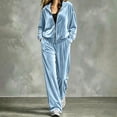 thumbnail image 6 of Karymi Tops for Women Trendy Velvet Two Piece Tracksuit, Zip Up Hooded Long Sleeve Jacket, Elastic Waist Wide Leg Pants, Fall Winter Casual Matching Outfit Set, 6 of 6