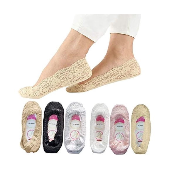 Eryueer 6 Pairs Lace Socks Fashion Liner No Show Socks Lace Non Slip Socks Womens Thin Low Cut Casual Socks