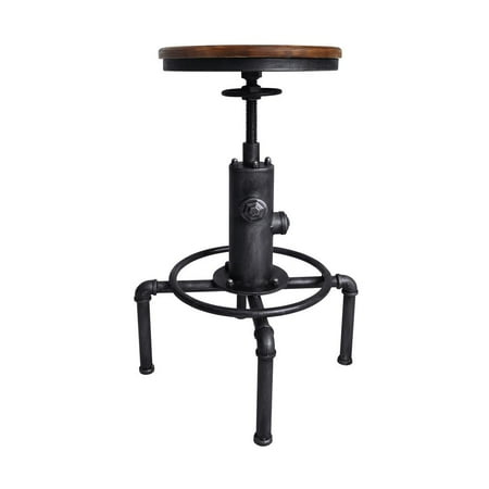 Asi Grab Bars - Tampa Industrial Backless Adjustable Barstool in Silver Brushed Gray and Rustic Ash Wood Seat