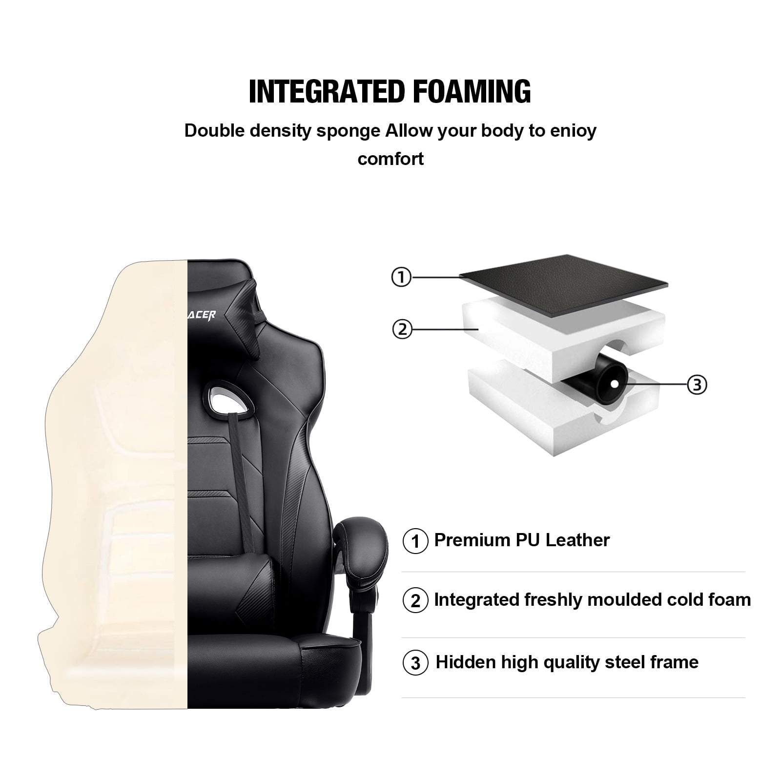 GTPLAYER Gaming Chair with Footrest, Ergonomic High‑Back Racing‑Style Computer Chair with Adjustable Lumbar Support & PU Leather, 350 lb Capacity
