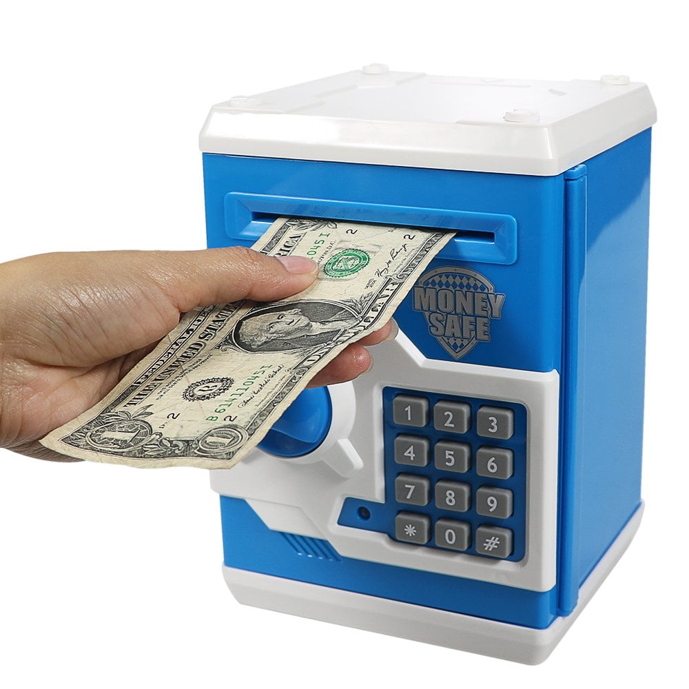 Small Metal Money Box Coins Cash Saving Box Piggy Bank for Security Blue 