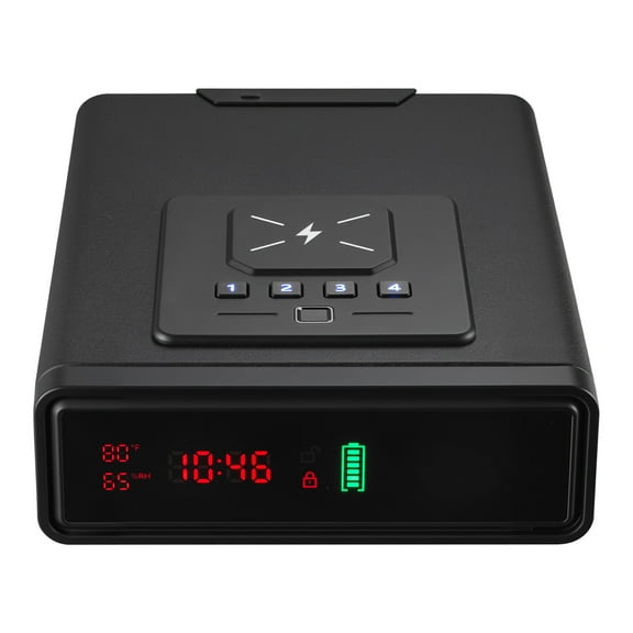 KFFKFF Gun Safe with Fingerprint, Password, and Key Access, Secure Drawer for Handguns and Magazines, Quick-Access Firearm Storage with Screen, Wireless Charging, Ideal for Desk or Nightstand Use