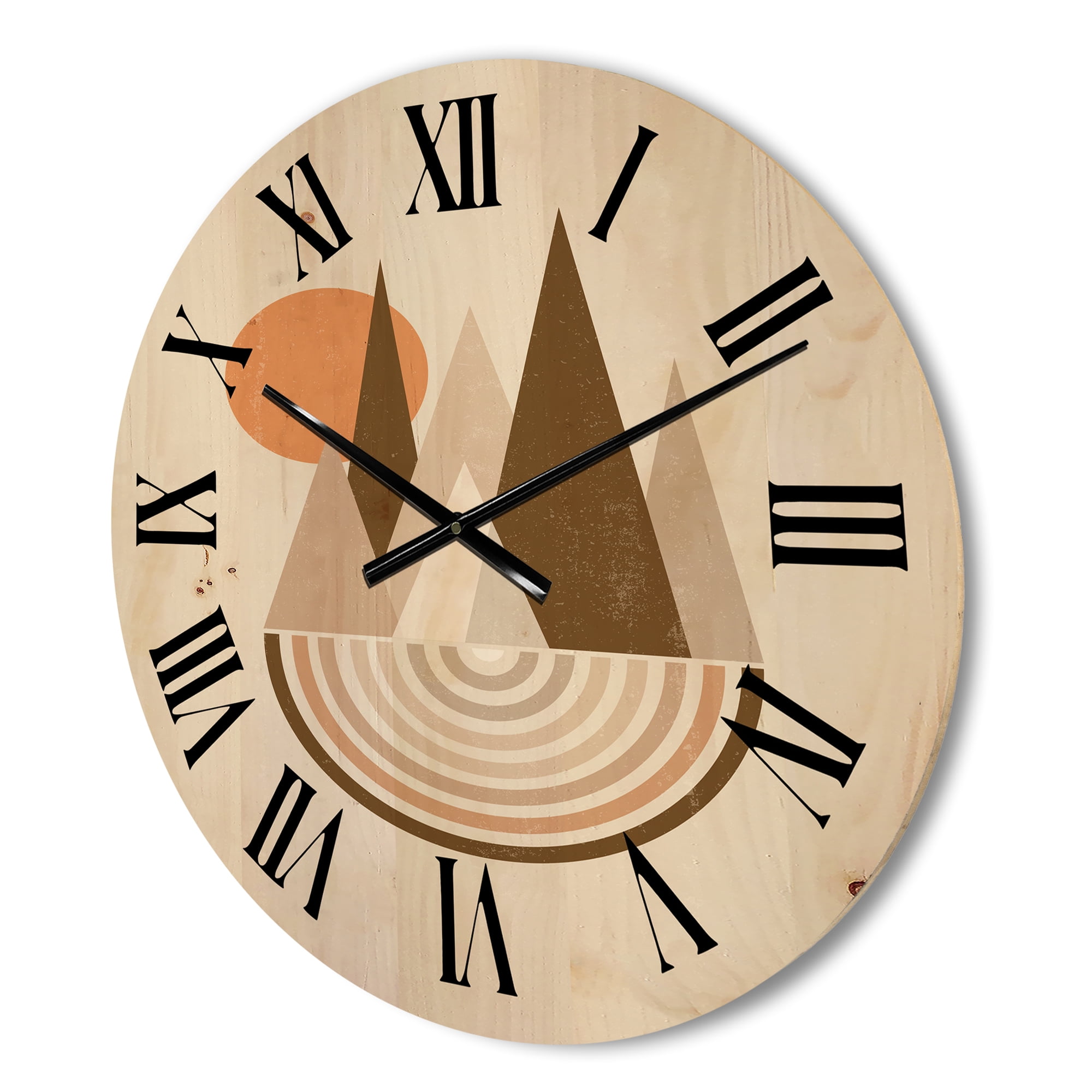 Designart 'Minimalistic Red Full moon Landscape With Mountain' Modern Wood Wall Clock