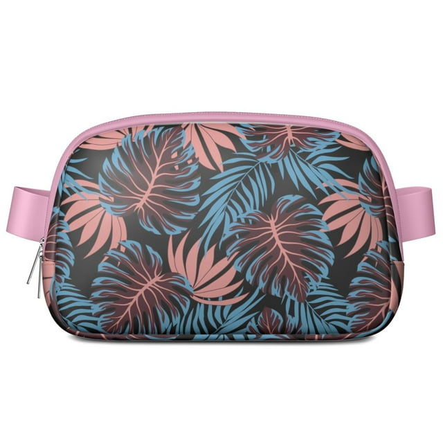 Palm Paradise Fanny Pack – Waterproof Adjustable Waist Bag with Oversized Monstera Leaf Design, Statement Vacation Style