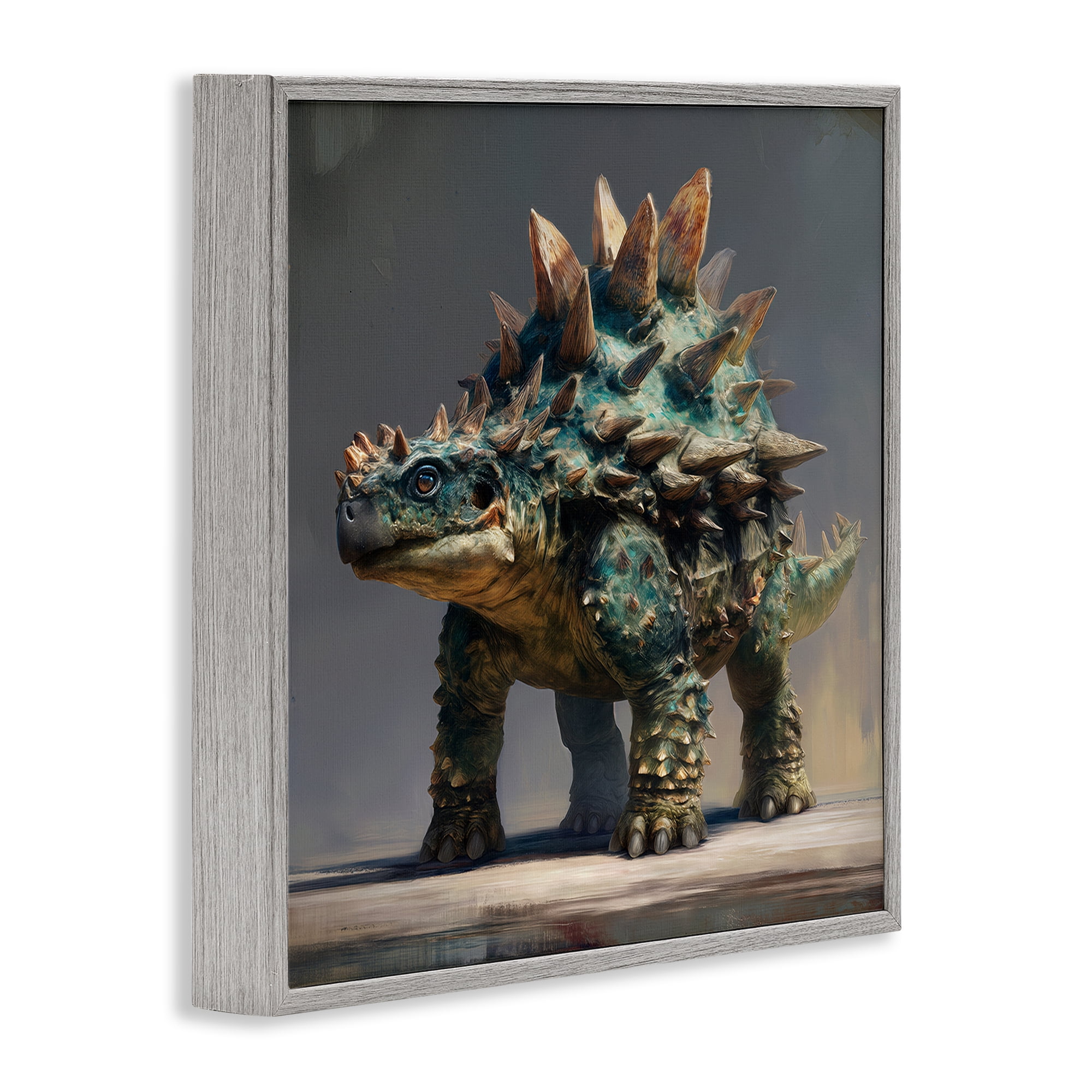 Stupell Industries Prehistoric Ankylosaurus Portrait Gray Framed Giclee Art, design by Wumples