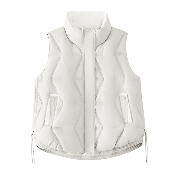 Sexlip Vest for Women Winter Warm Puffer Vests Loose Stand Collar Zip Quilted Jackets Fall Outerwear with Pocket White XL
