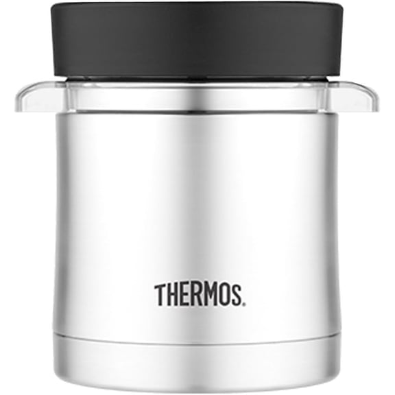 Thermos Food Jar with Microwavable Container, 12-Ounce, Stainless Steel