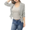 thumbnail image 3 of Blazer A Rayas Con Cierre De Botón Y Bolsillo Con Solapa Con Muesca Para Mujer Blanco XL, 3 of 5
