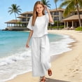 thumbnail image 2 of UACY Girls Pants Sets 2 Piece Outfits Casual Half Sleeve Tops with Wide Leg Palazzo Pants Summer Cropped Lounge Set ﻿ (White, 9-10 Years), 2 of 6