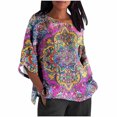 thumbnail image 1 of Mujeres 3/4 Manga Tops Y Blusas de Impresión Suelta Camisa Cortada, Casual Cuello Redondo Blusa para la Primavera Y el Verano, 1 of 5
