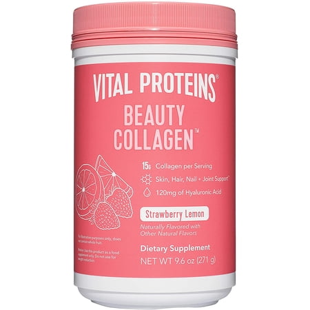 Vital Proteins Beauty Collagen Peptides Powder Supplement for Women  120mg of Hyaluronic Acid  15g of Collagen Per Serving  Enhances Skin Elasticity and Hydration  Strawberry Lemon  9.6oz Canister