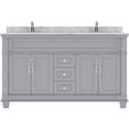 thumbnail image 4 of Victoria 60" Double Bath Vanity in Gray with White Marble Top and Round Sinks with Matching Mirror, 4 of 8