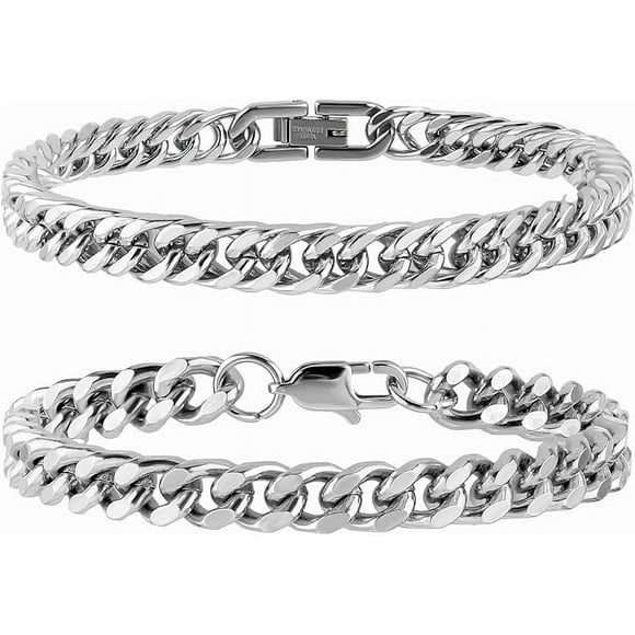 Pieces Men's Silver Bracelet 21 cm Solid Stainless Steel Link Bracelet Cuban Link Bracelet for Men