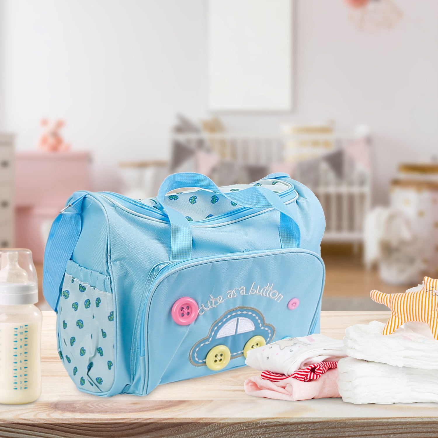 TeqHome 4Pcs Diaper Bag Tote Set with Napping Changing Pad Diaper Mummy Travel Bag Shoulder Bag Light Blue