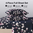 thumbnail image 3 of Flymme Full Sheet Set Navy Blue,4 Pieces Watercolor Sakura Floral Print Bed Sheets,Luxury Bedding for Women Men, 16" Deep Pocket Fitted Sheet & Pillowcase Set, 3 of 8