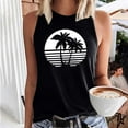 thumbnail image 2 of Wycnly Tank Top for Women Coconut Tree Print Summer Round Neck Sleeveless T Shirts Beach Holiday Hawaiian Style Loose Racerback Vest Blouses Black l Clearance Under $5, 2 of 5