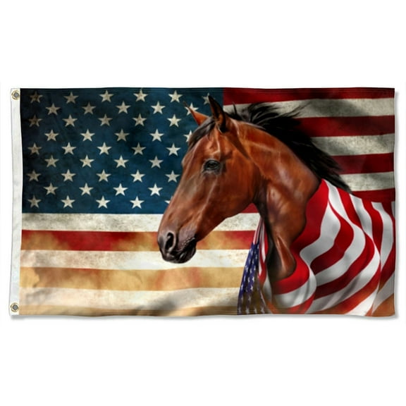 Cayyon Horse Wrapped In Glory. American Patriotic Horse Grommet Flag 3x5Feet Banner with 2 Brass Grommets