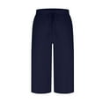 thumbnail image 6 of SELONE Plus Size Palazzo Pants for Women Lounge Pants with Pockets Wide Leg Elastic Waist Capri Trouser Loose Casual Beach Pants Drawstring Solid Lightweight Blue M Breathable Summer Clothes, 6 of 8