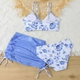 thumbnail image 6 of Staki Girls Swimsuits 3 Piece Bathing Suit Allover Printed Criss Cross Bikini Set with Cover Up Skirt Beach Swimwear Girl Swimsuit 7-9Y 10-14Y(Blue,11-12 Years), 6 of 9