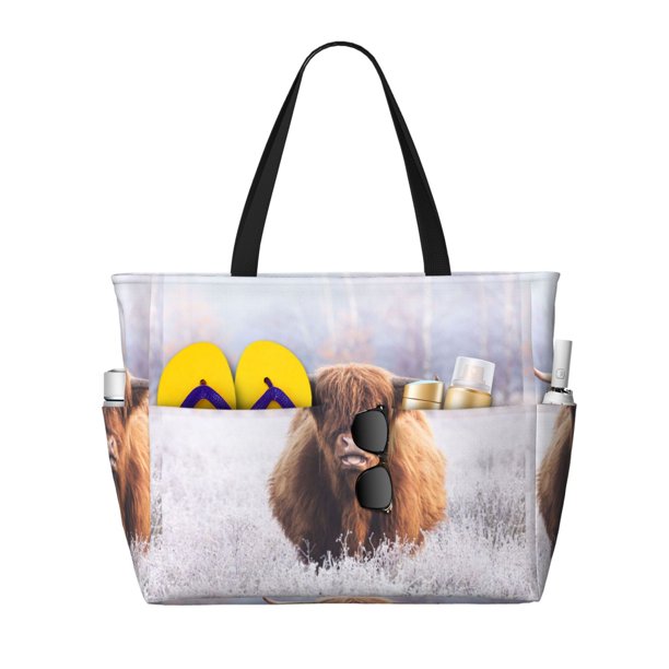 Disketp Cow Bolsa de Playa de Gran Capacidad, Bolso Impermeable y a Prueba de Arena para Mujer, Ideal para Playa, Piscina y Natación