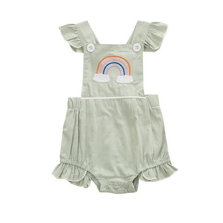 

ZRBYWB Rainbow Cotton Ruffled Sleeveless Summer Length Solid Color Girl Clothes Cotton Romper 1 To 2 Years