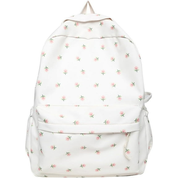 SDOTXA Kawaii Floral Print Backpack with Pendant Preppy Backpack Cottagecore Bag Coquette Aesthetic Backpack Daypack (White One Size)