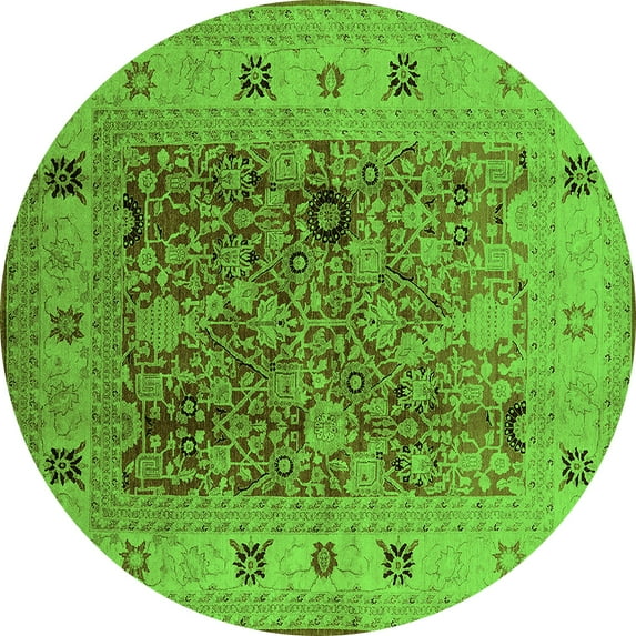 Ahgly Company Indoor Round Oriental Green Traditional Area Rugs, 6' Round