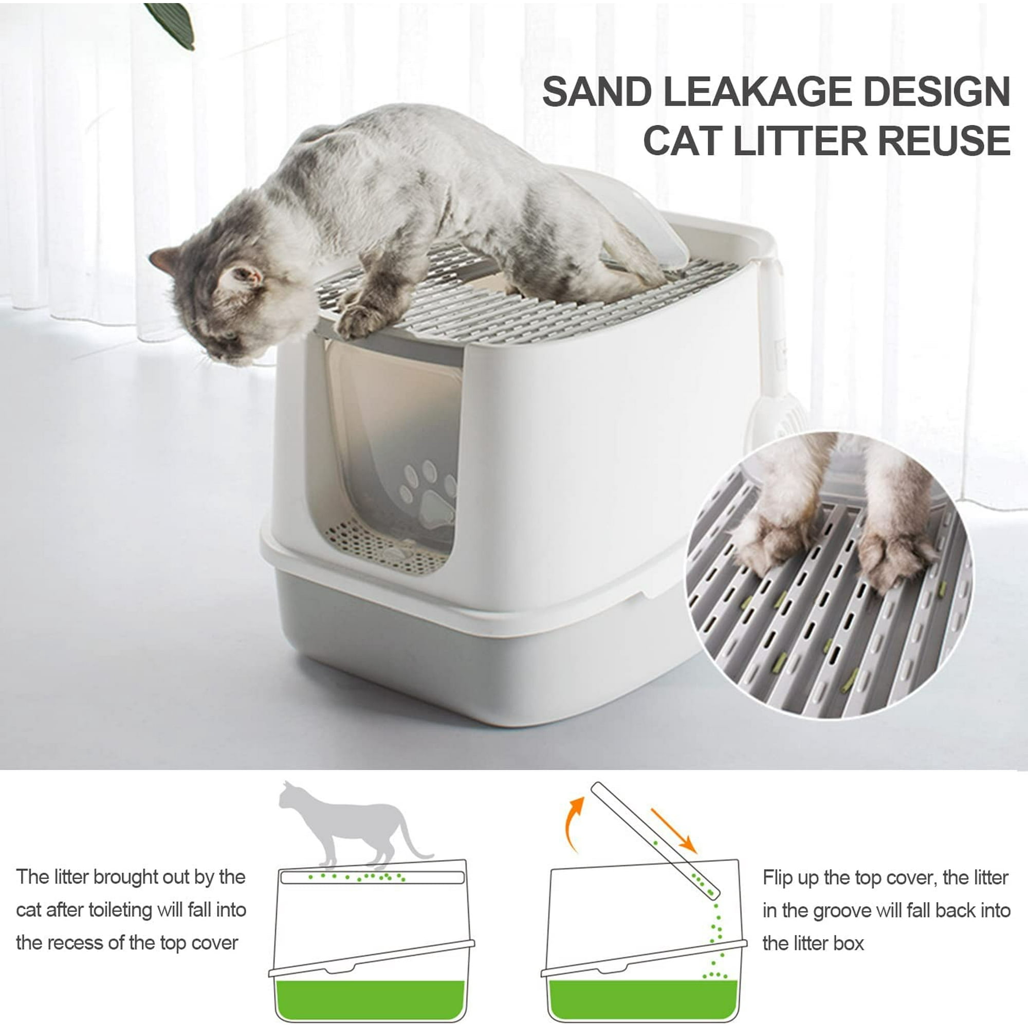 Absob Top Entry Cat Litter Box With Lid Litter Box With Cat Plastic Scoop extra Large Space drawer Structure closed Smell Proof Anti Splashing split