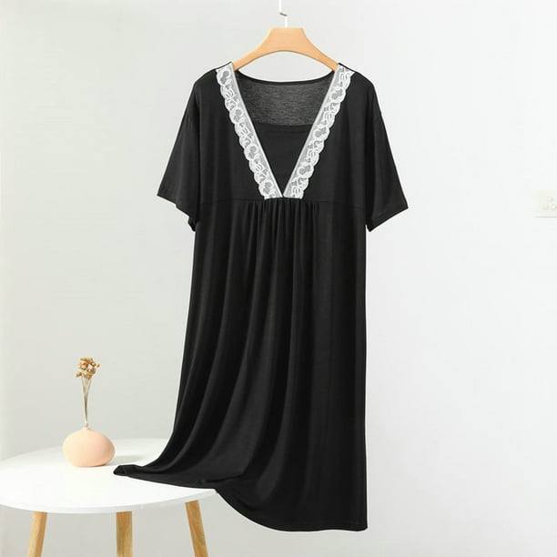 Camisón largo para mujer, informal y moderno, de color liso, con cuello redondo grande