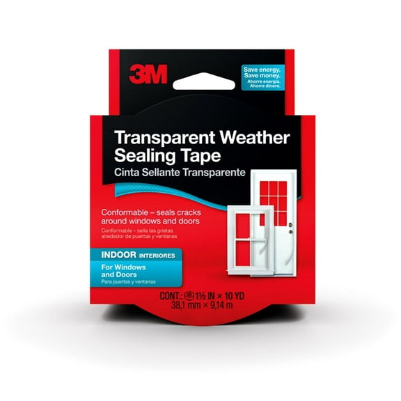3M Indoor Transparent Weather Sealing Tape, Clear, 1 1/2 inch x 10 yard, 1 Roll