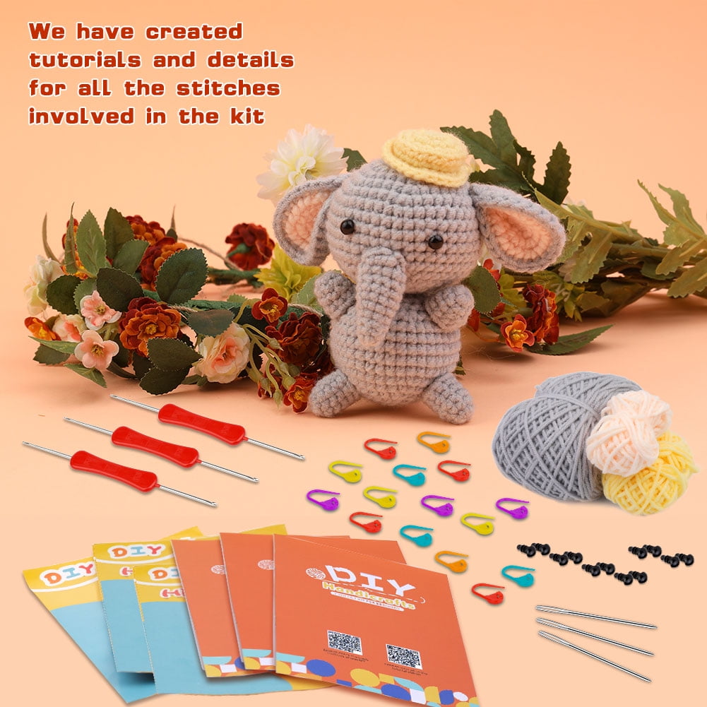 HapKid Crochet Kit for Beginners, 3 Pattern Animals - Bear, ELK, Elephant,  Beginner Crochet Starter Kit with Step-by-Step Video Tutorials, Learn to
