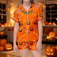 thumbnail image 2 of Kids Halloween Pajamas Size 5-6 Years Girls Casual Nightwear Short Sleeve Top and Shorts Cozy Loungewear Girls Pajama Set Orange, 2 of 4