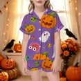 thumbnail image 2 of SJLDQY Halloween Girls Pajama Sets Hallowmas Print Short Sleeve Shirts and Shorts 2 Piece Sets Casual Sleepwear Button Down Pjs for Girls, 2 of 5