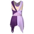 thumbnail image 4 of Oyolan Womens Rhinestone Lyrical Dance Dress Color Block Mesh Ruched Twisted Leotard Dress Dancewear Purple M, 4 of 9