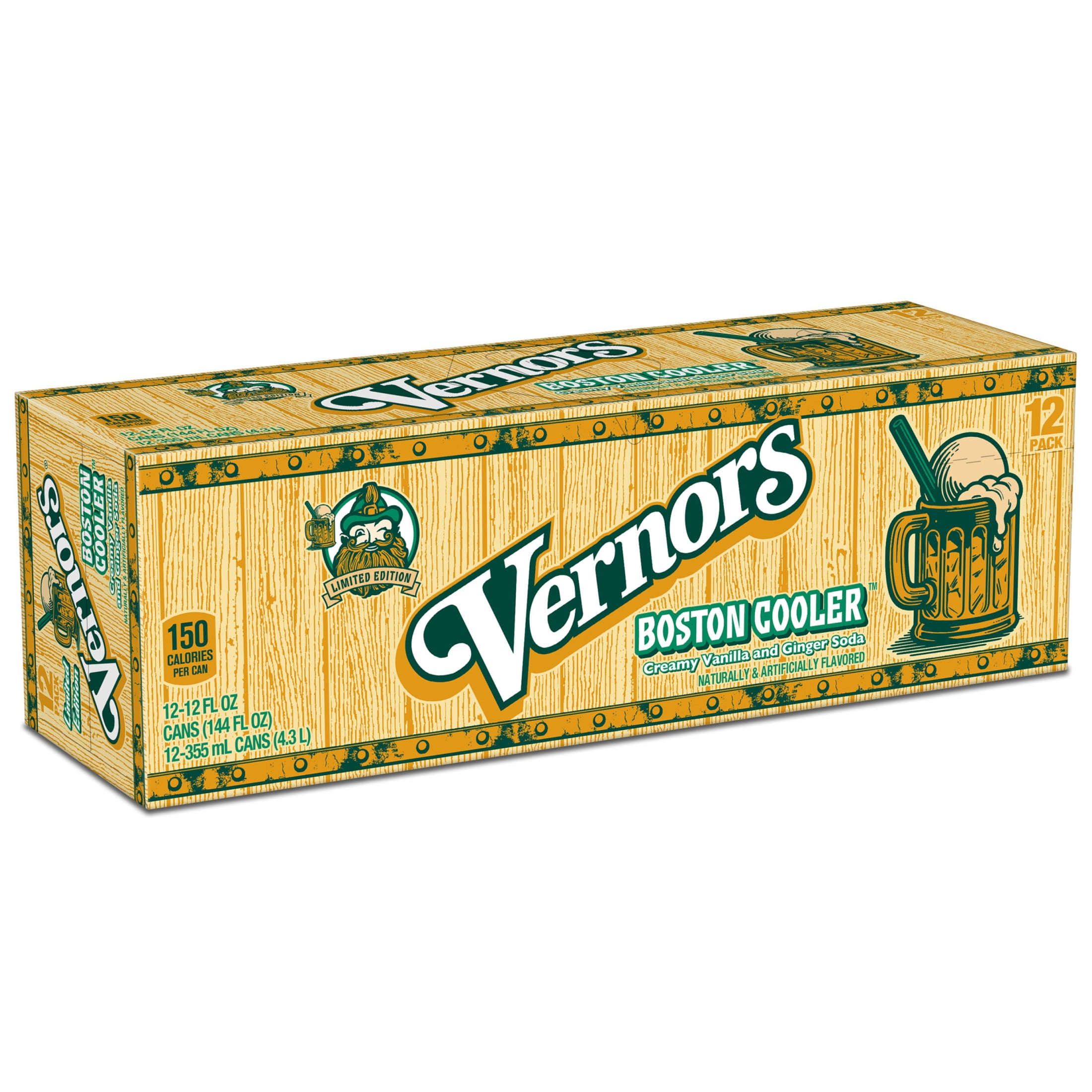 Vernors Caffeine Free Boston Cooler Creamy Vanilla and Ginger Soda Pop, 12 fl oz, 12 Pack Cans