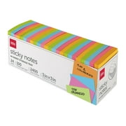 Office Depot Brand Sticky Notes, With Storage Tray, 3" x 3", Assorted Vivid Colors, 100 Sheets Per Pad, Pack Of 24 Pads