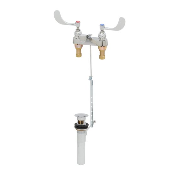T&S Brass - Medical Faucet, Deck Mount, Cast Basin Spout, Aerator, 4'' Wrist Action Handles, Pop-Up