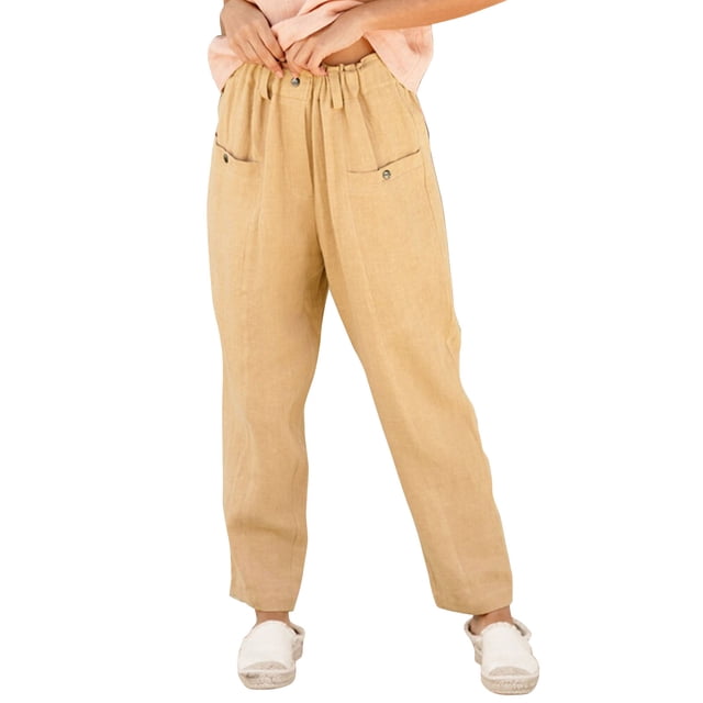 Pantalones casuales de mujer Color puro botón cintura elástica pantalones largos sueltos para mujer para uso diario al aire libre