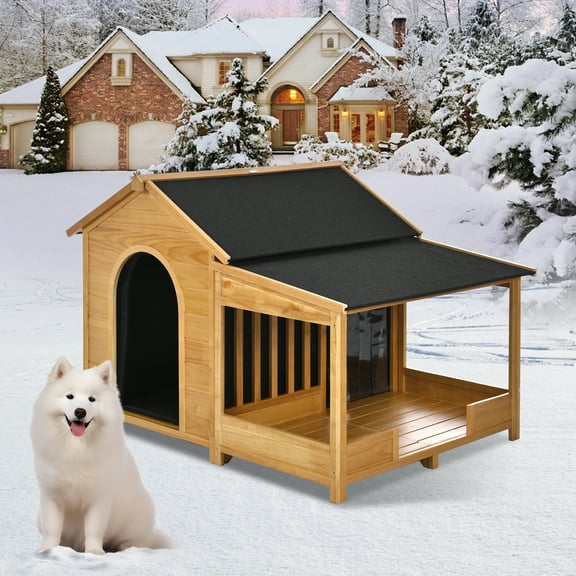 YIYADO Large Dog House 60.2 Inch with Insulated Lining and Waterproof Dog House with Built-in Porch, Asphalt Roof and Raised Floor for Outdoor Use