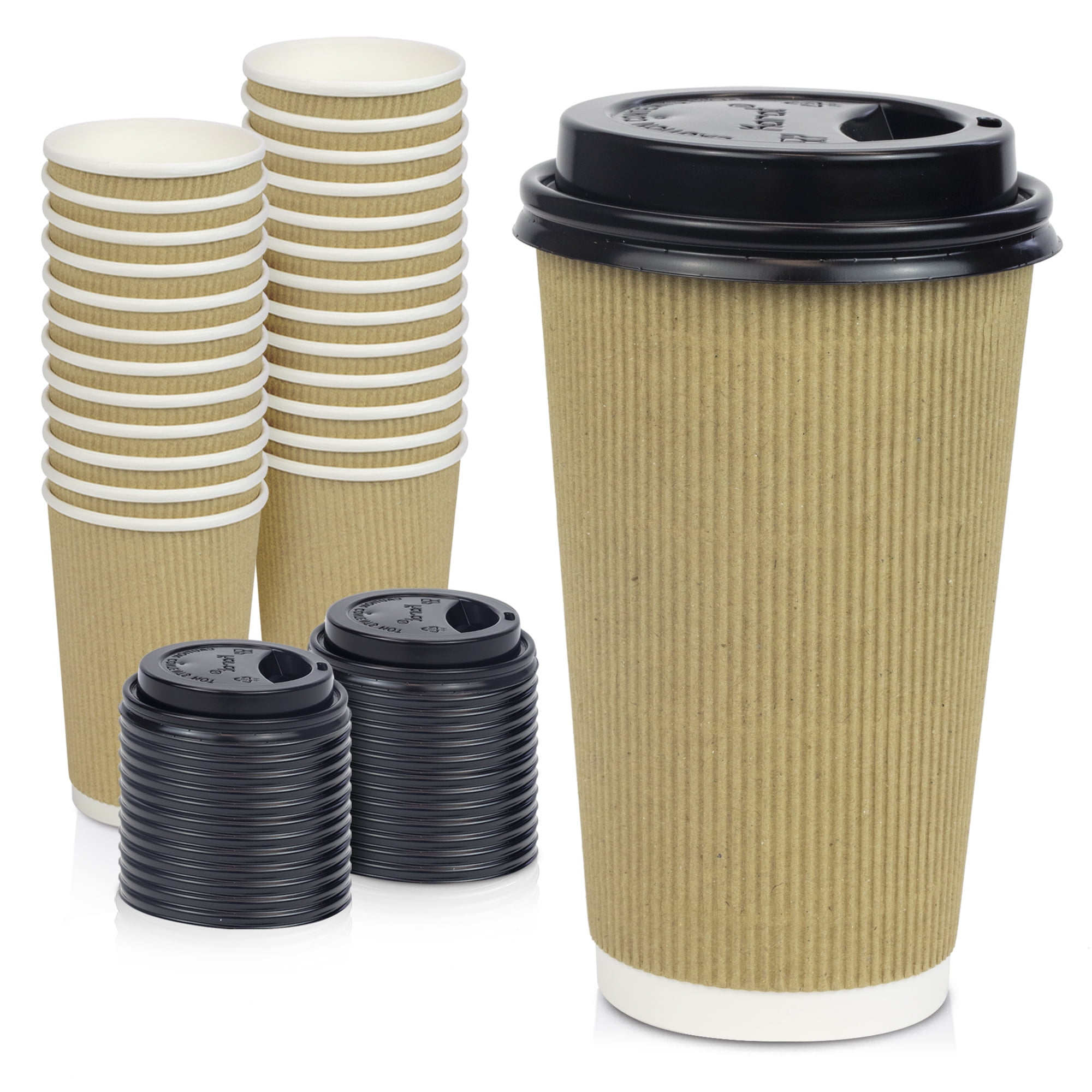 100 x Kraft 12 Ounce Ripple 3 Ply Disposable Insulated Paper Cups For Tea Coffee Cappuccino Hot Drinks 